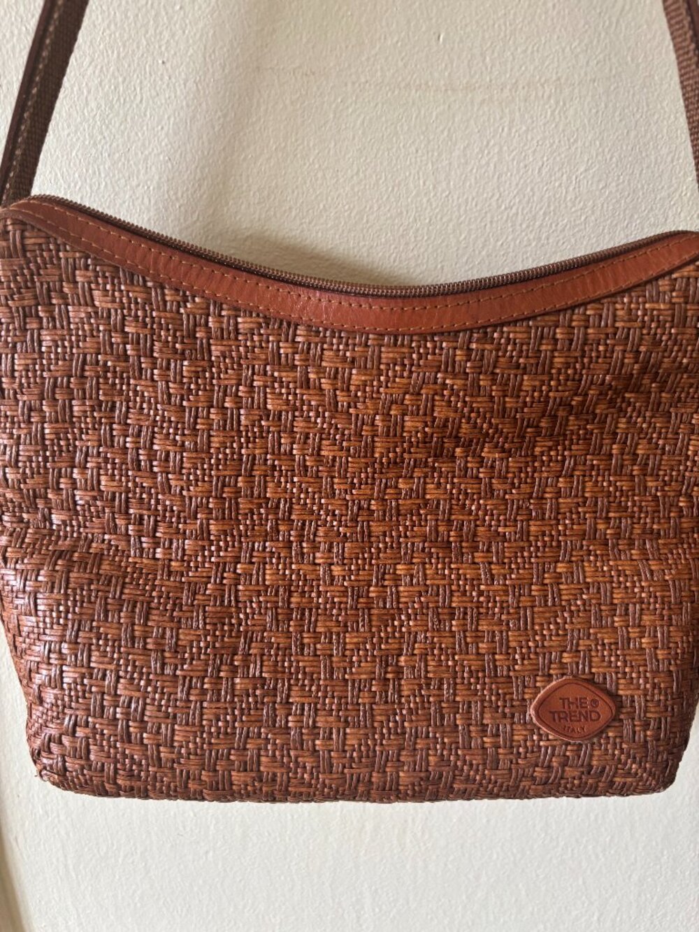 The Trend Italy Woven Leather Handbag Cognac Light Brown
